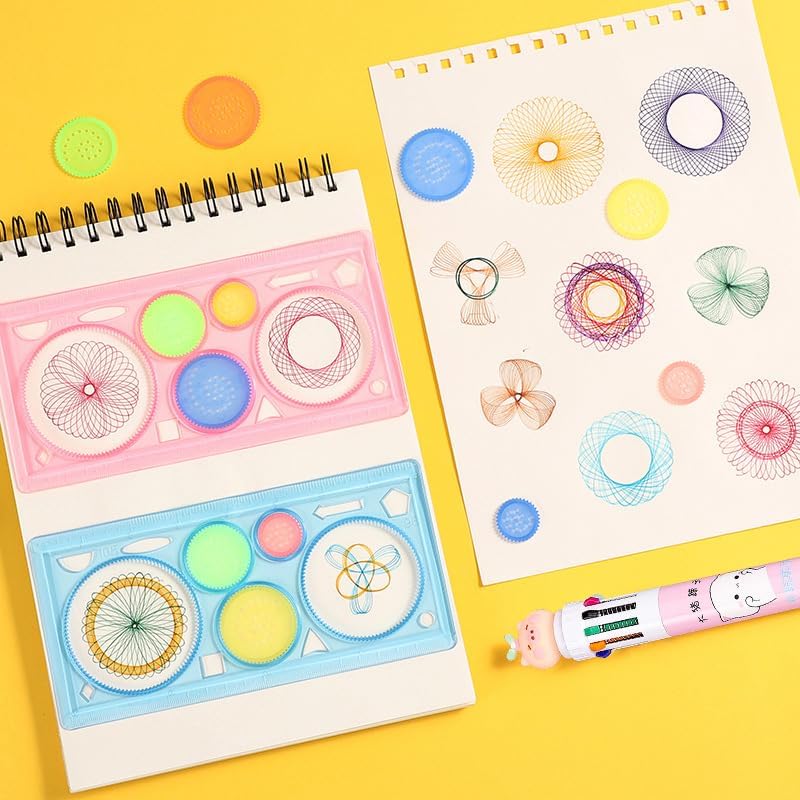 Acoavo 11Pcs Pink Colorful Art Painting Template for Drawing Geometric Drawings Templates with Bag Spiral Curve Stencils Rulers for Kids Drawing Stencils for Preschooler Student Classroom Learning Tool(Girl) - Image 4
